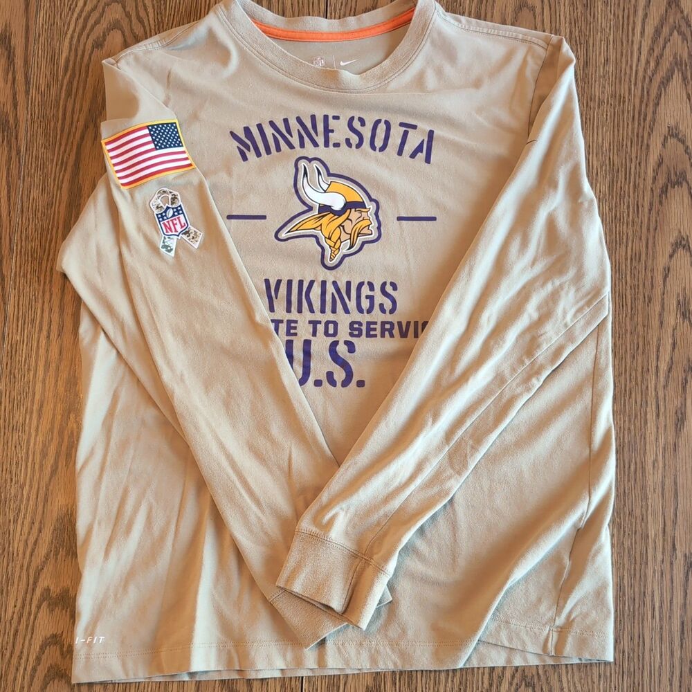 Minnesota Vikings Shirt Men Large NFL Football Nike Salute Service Long Sleeve